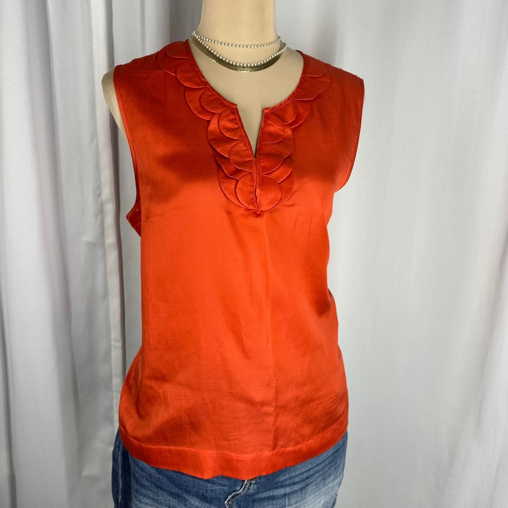 Talbots Petites Cotton‎ Silk Sleeveless Top Size 16P Orange Ruffle Scallop